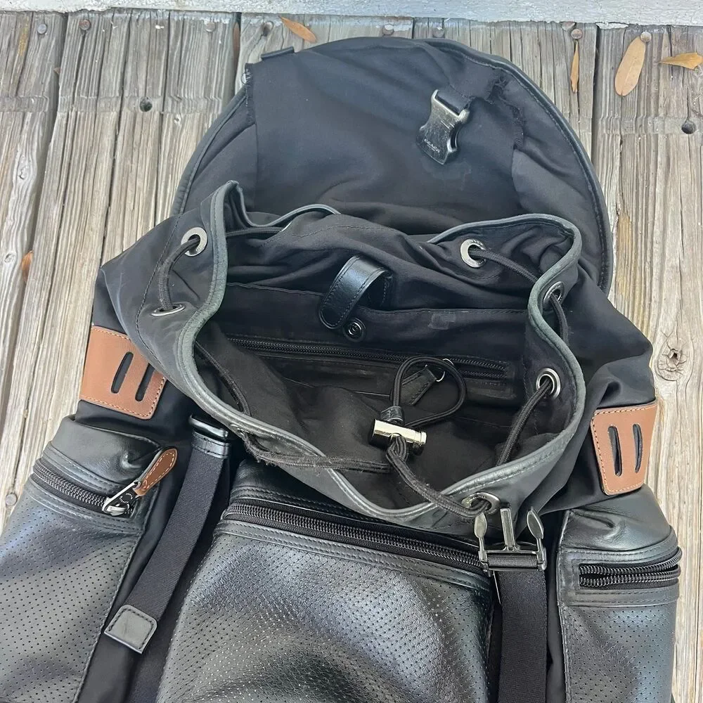 Coach Terrain Trek Backpack Perforated Leather Nylon Bag Black F57477